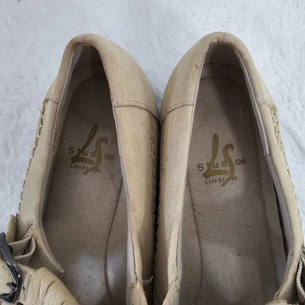 Lifestride Studio Durango Cream Sandal Mary Jane Fisherman Moccasin Leather 9.5